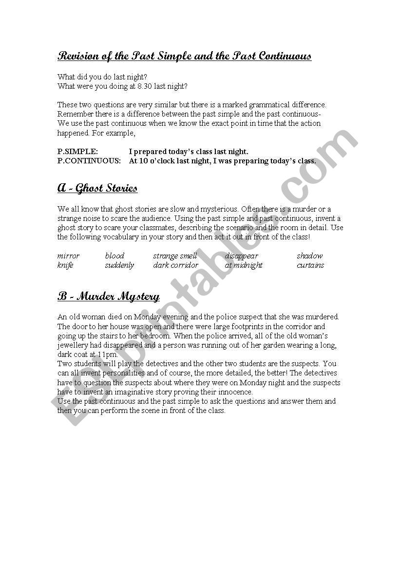 Past Simple and Past Continuous Worksheet