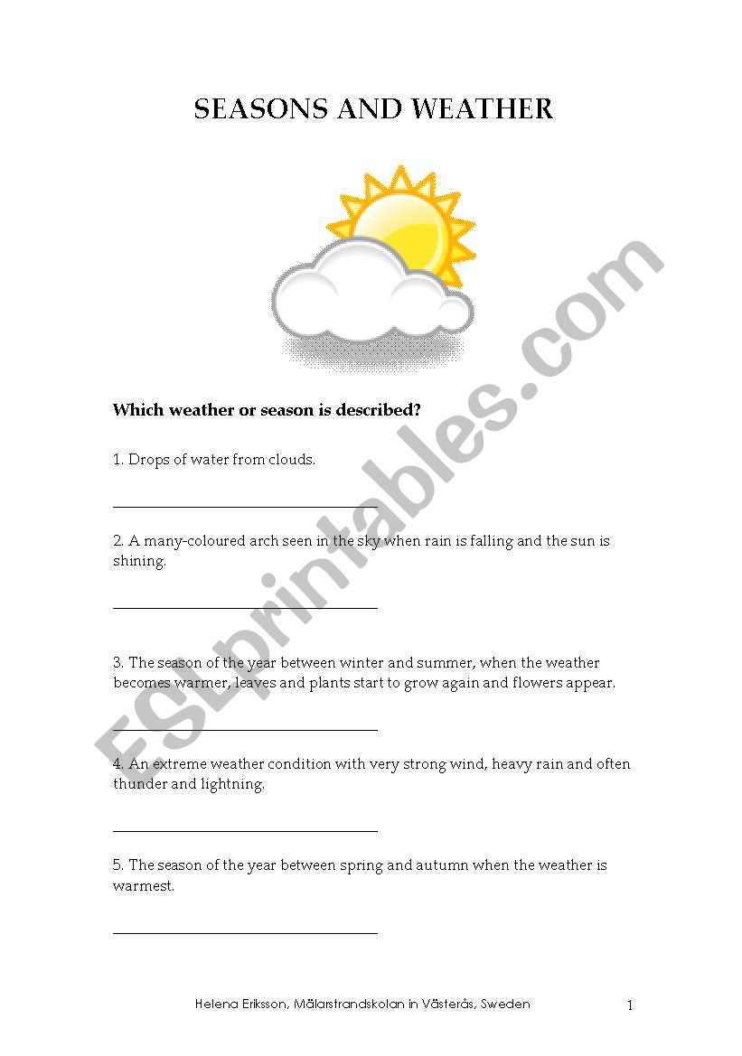 Seasons and Weather worksheet