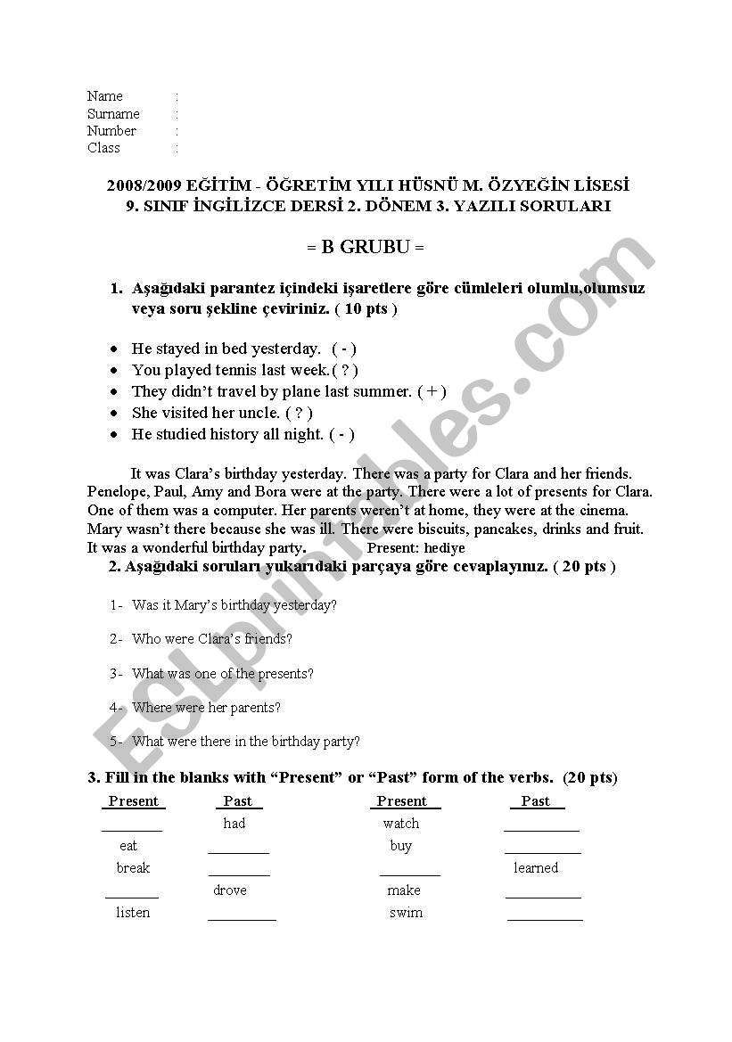 simple past worksheet