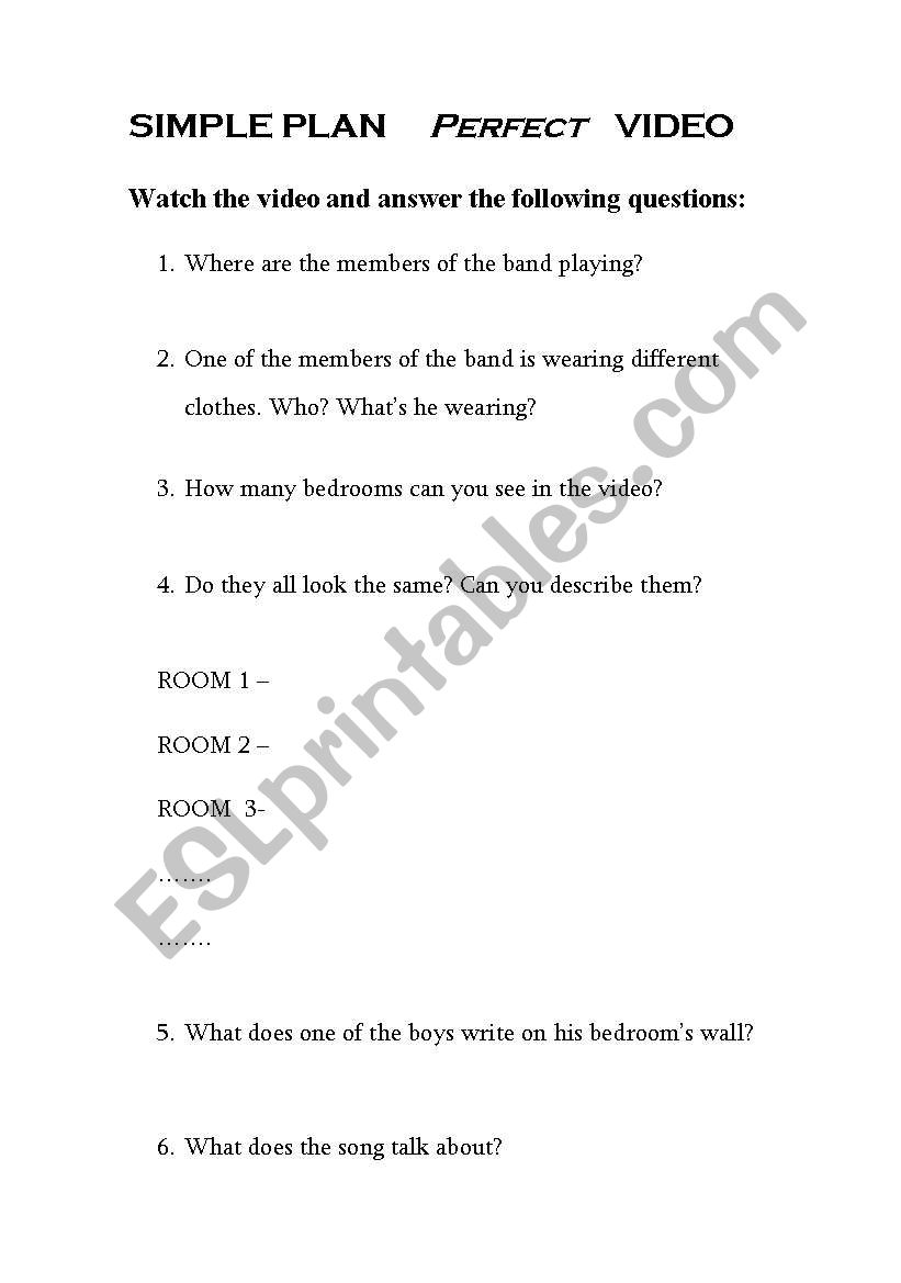 Perfect by Simple Plan worksheet