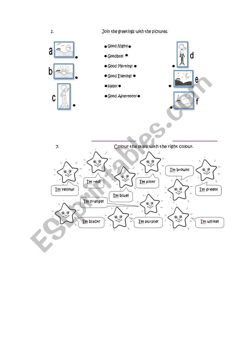 collors and greetings worksheet