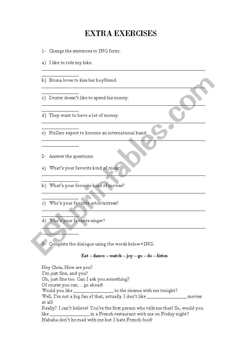 Likes and Dislikes worksheet