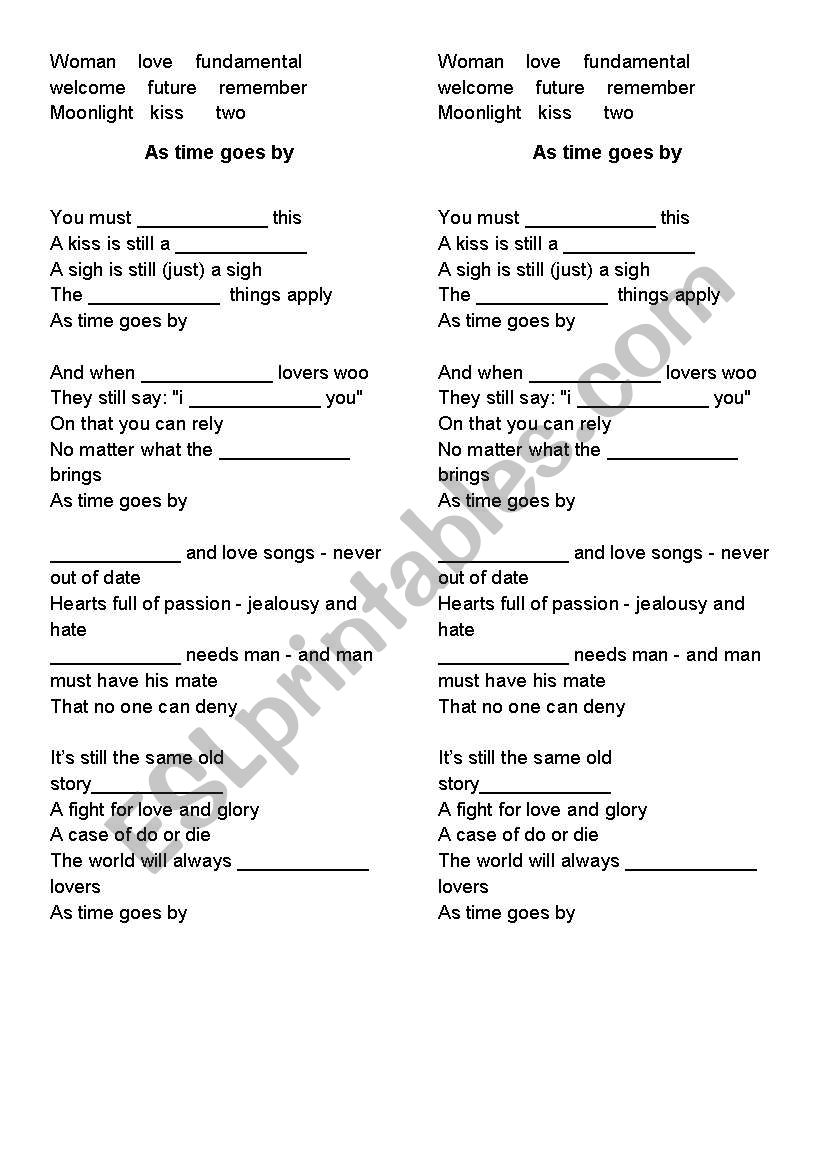 As time goes by worksheet