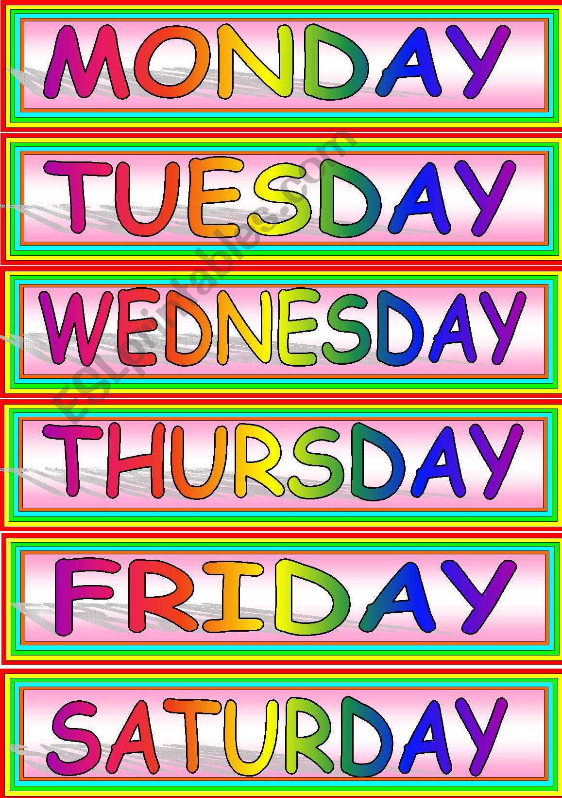 Weekdays Flash Card ESL Worksheet By Joan cen