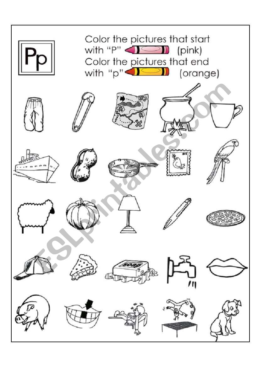Colour P word worksheet