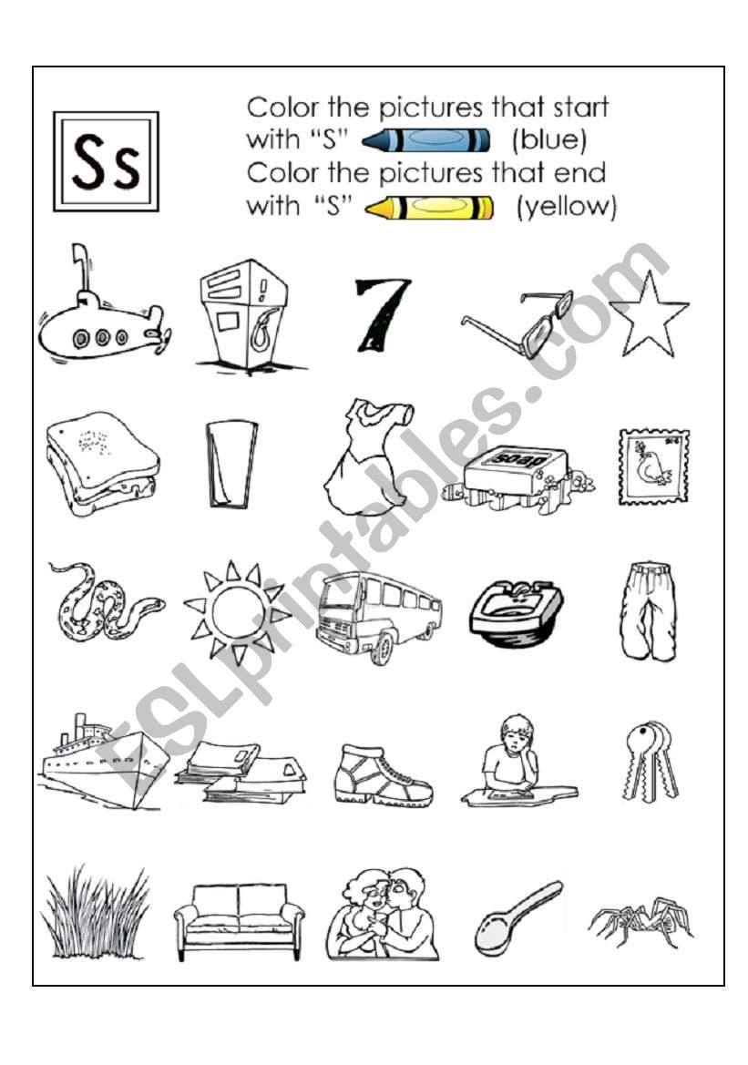Colour the S words worksheet