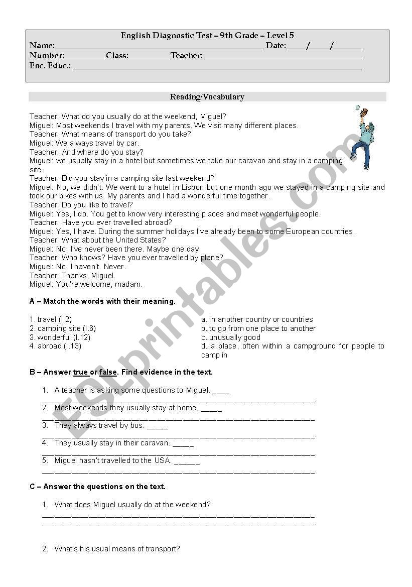 Diagnostic test worksheet