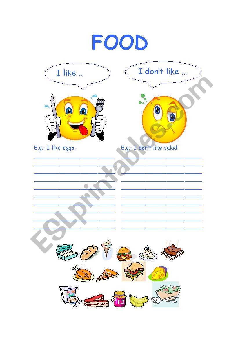 Food I like/donÂ´t like worksheet