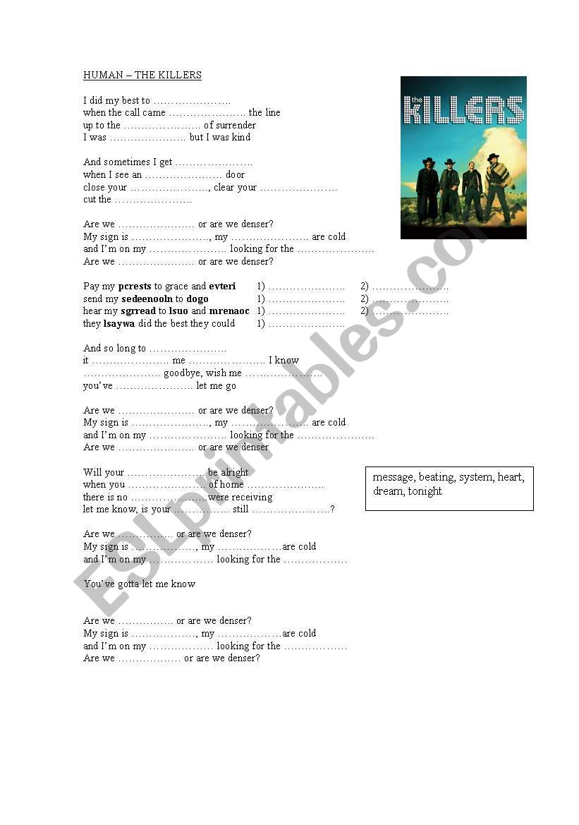 HUMAN - THE KILLERS - worksheet