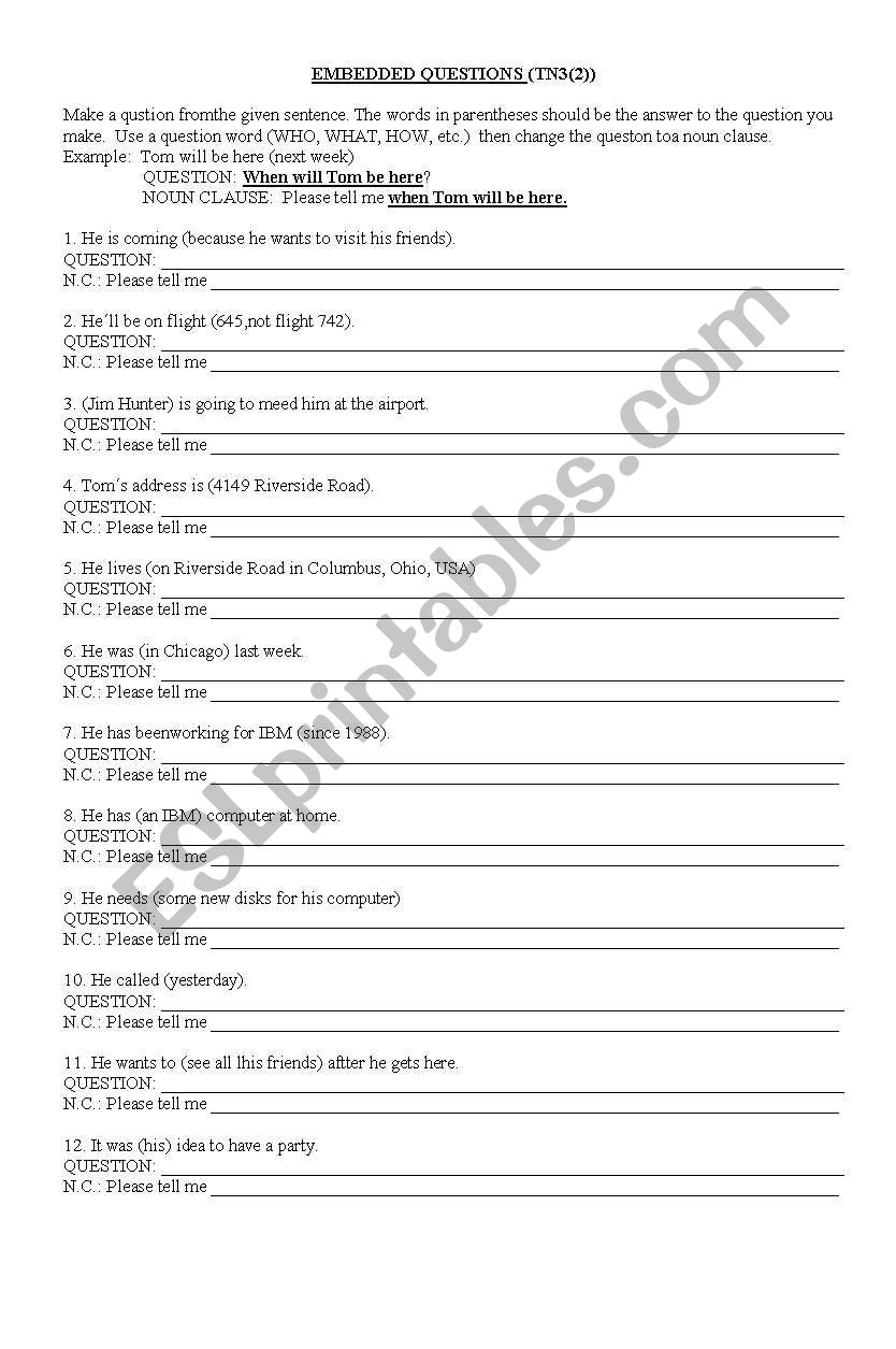 Embedded questions worksheet