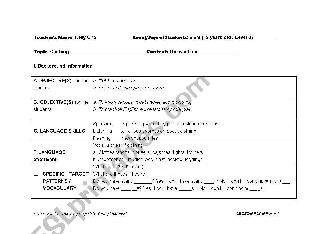 sample lesson worksheet