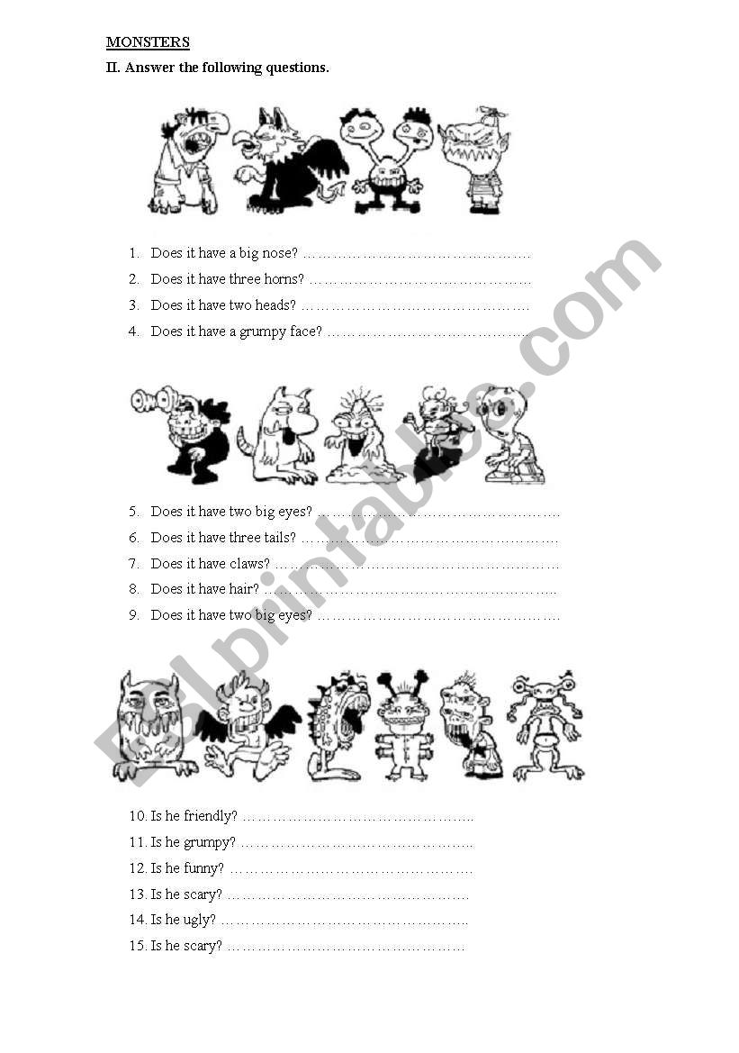 Monsters worksheet