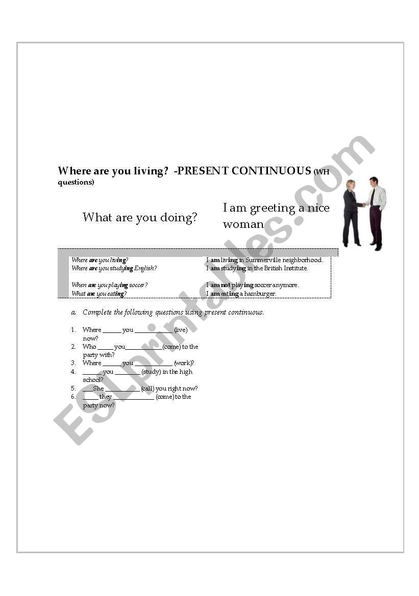 present continuous activity wh-questions