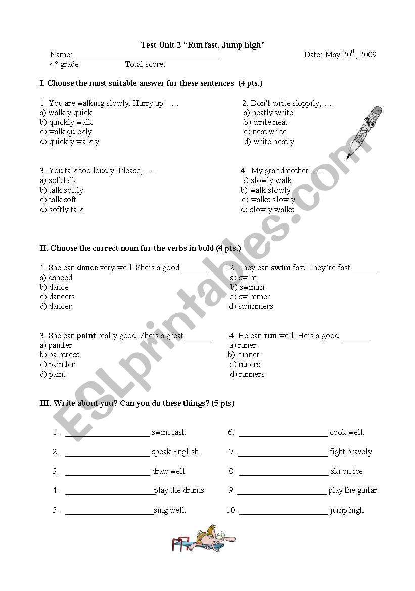 Test adverbs  worksheet