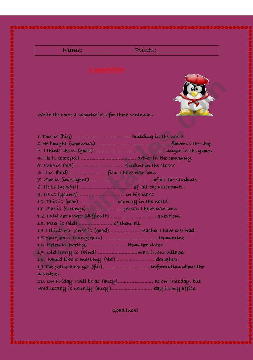 adjetives worksheet