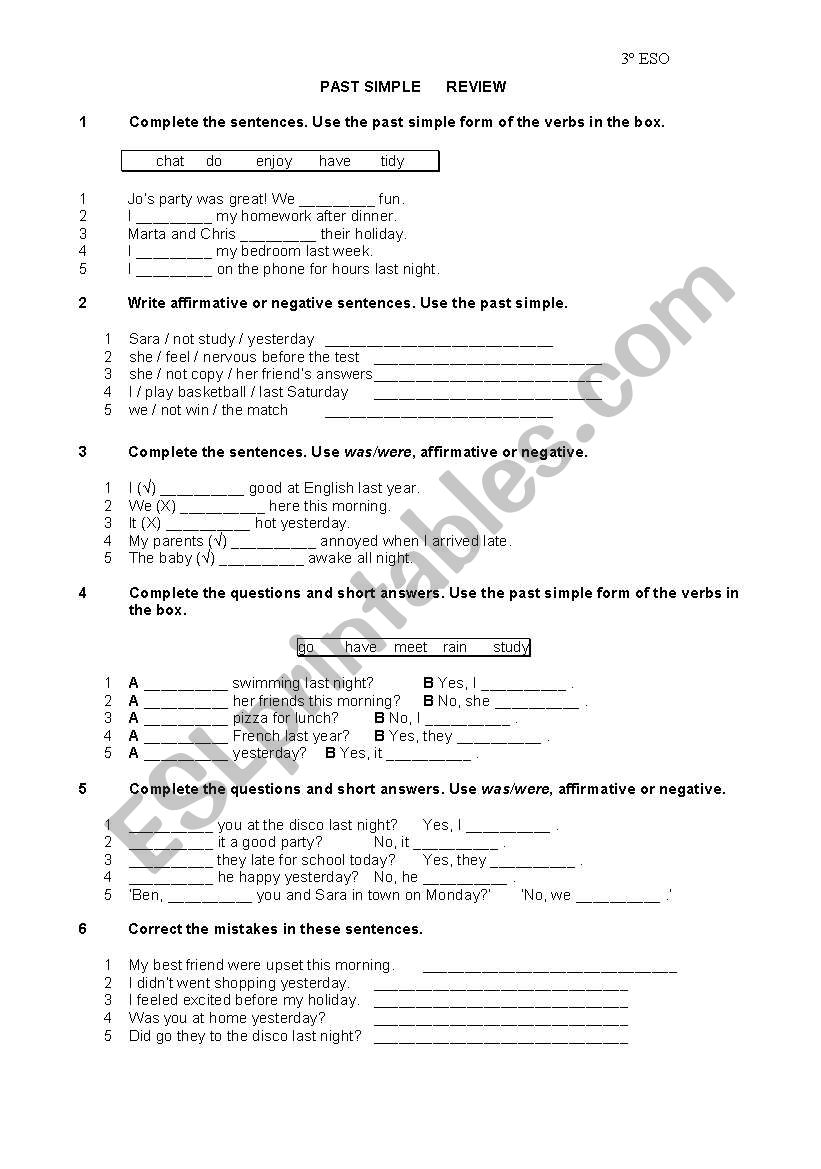 Past simple worksheet