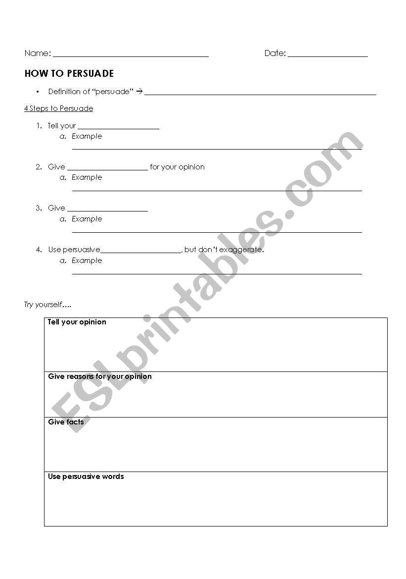 How to Persuade Student Worksheet