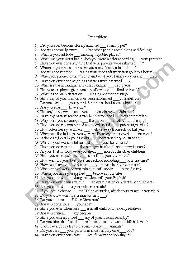 Prepostions worksheet
