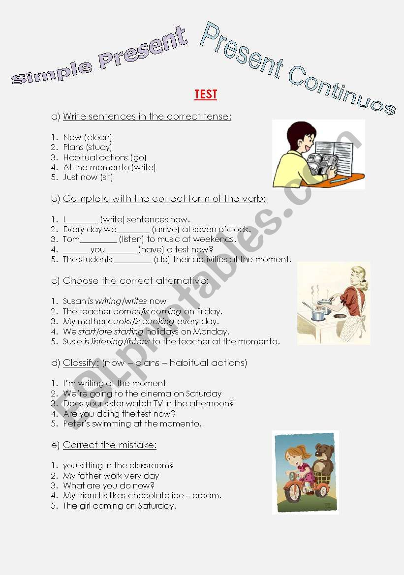 Test on present simple and continuous