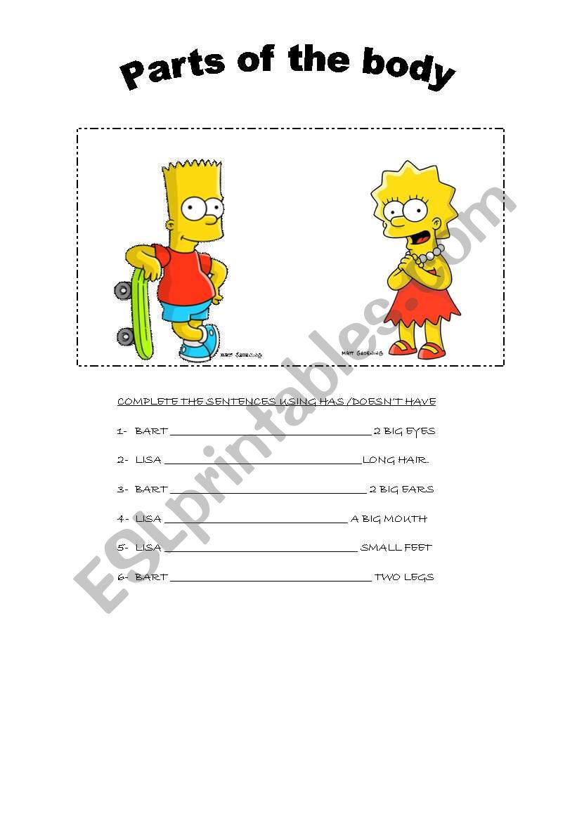 Parts of the body worksheet