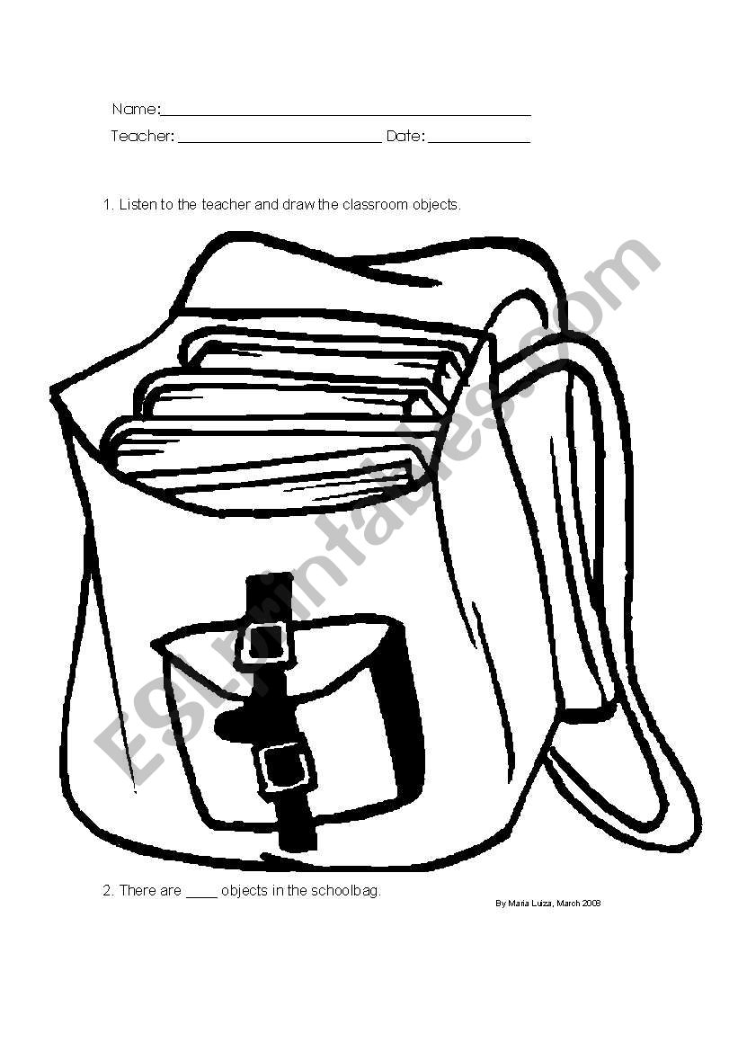 The school bag worksheet