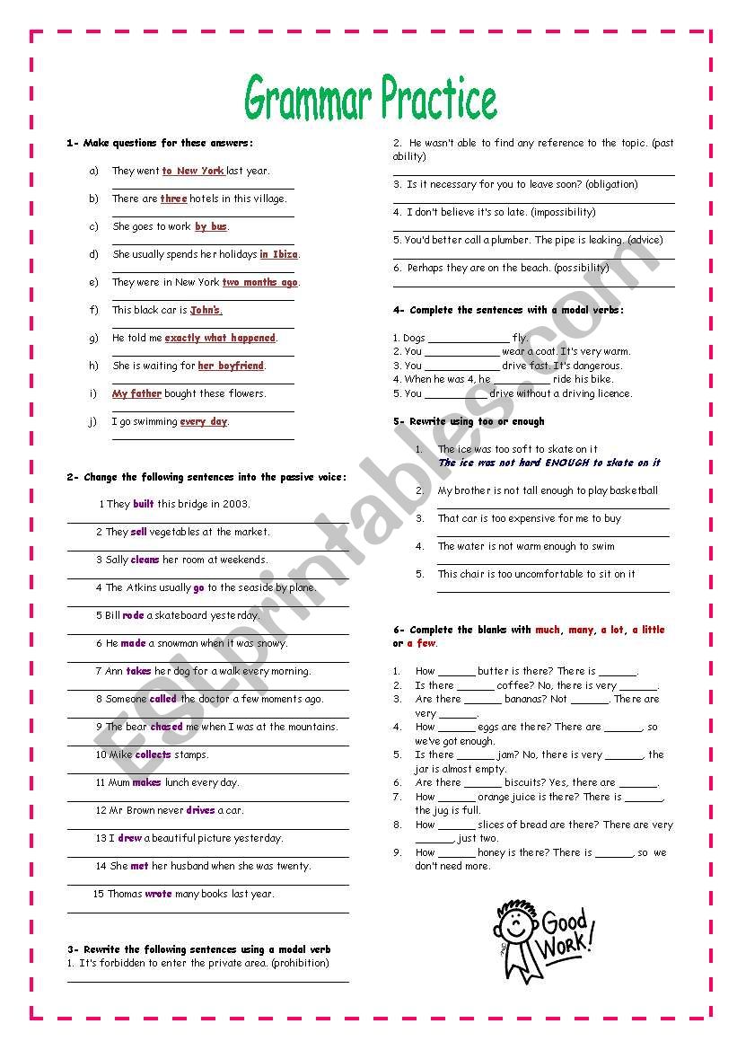 GRAMMAR PRACTICE worksheet