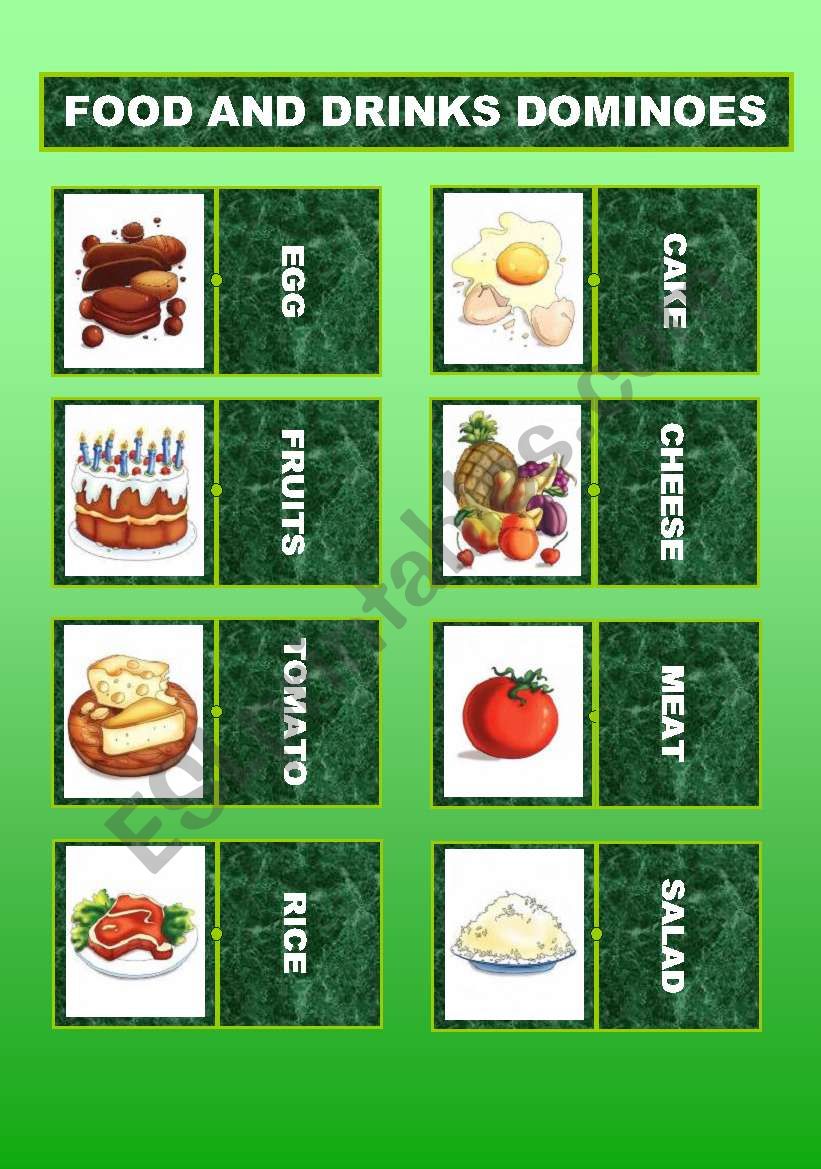 FOOD AND DRINKS DOMINOES (3 pages) EDITABLE