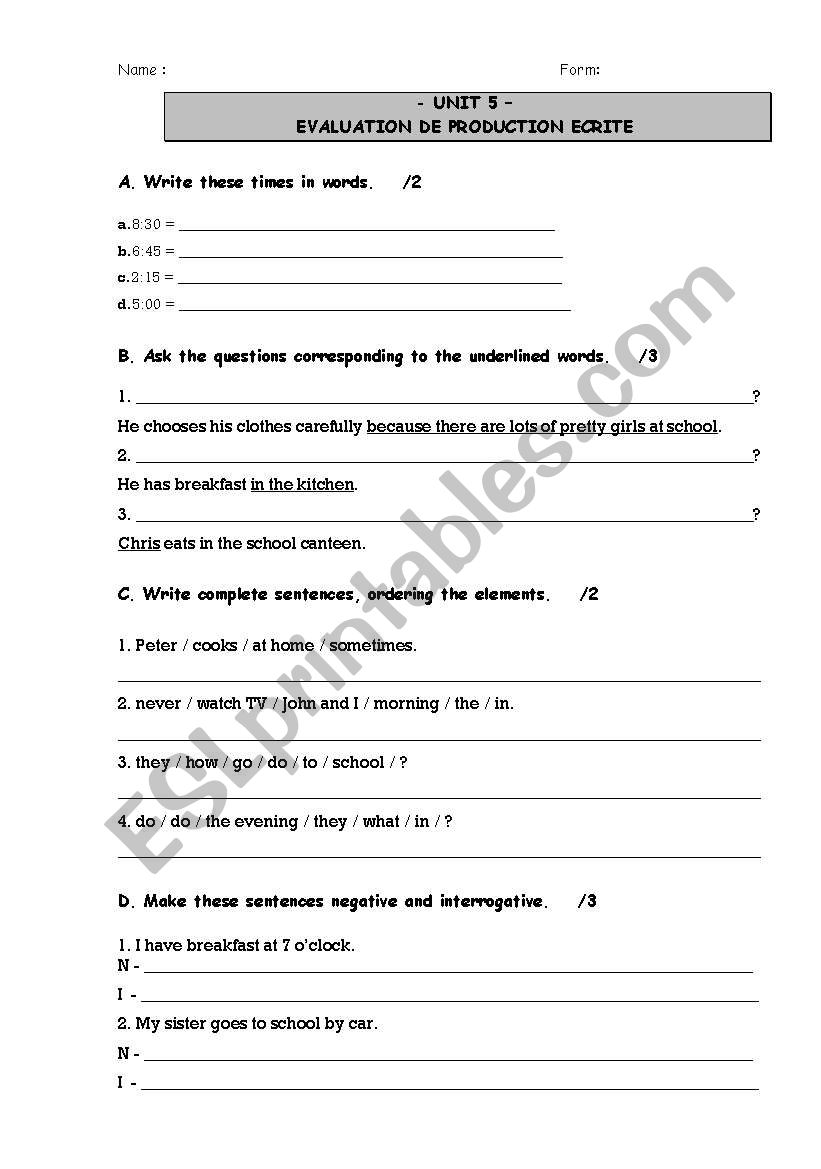 Test present simple worksheet