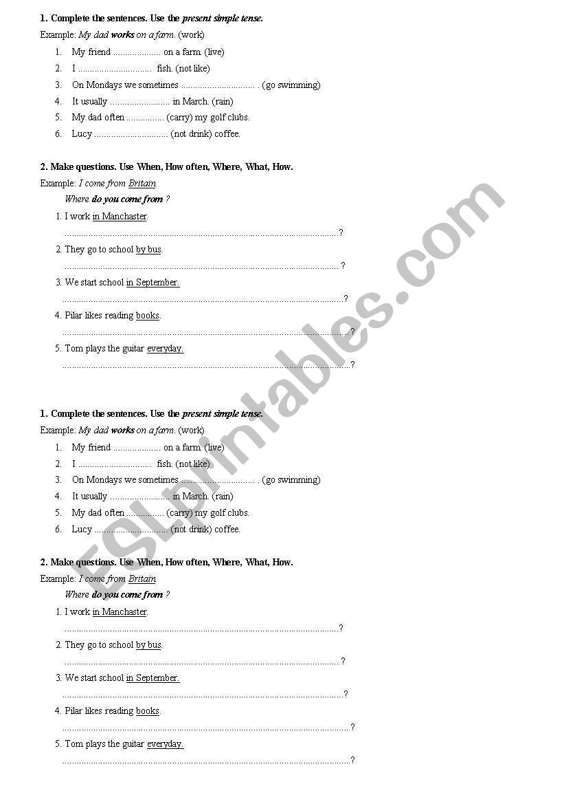 Present simple worksheet