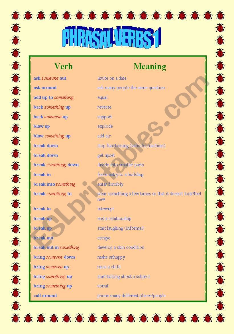 PHRASAL VERBS PART 1 worksheet