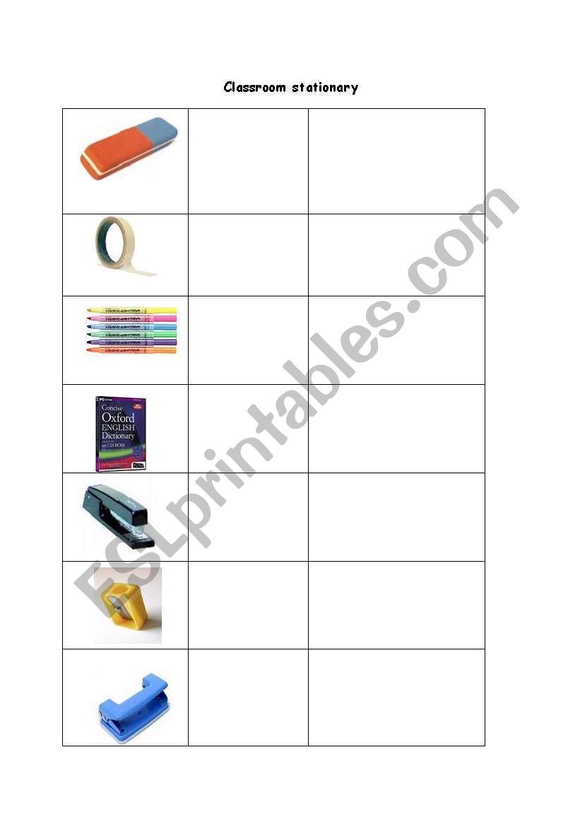 classroom stationary worksheet