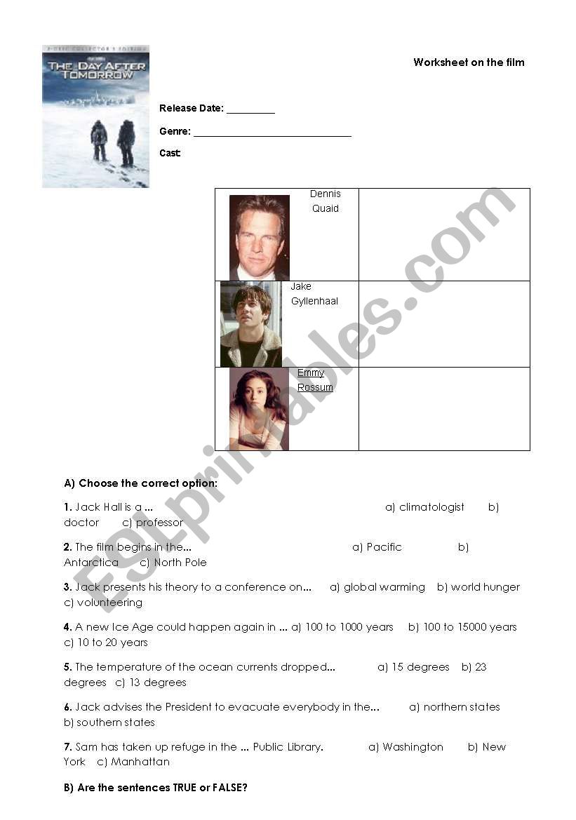 Film The Day After Tomorrow worksheet