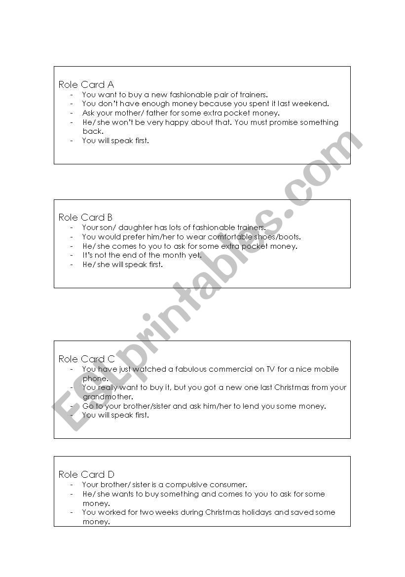 Role Play - Consumerism worksheet