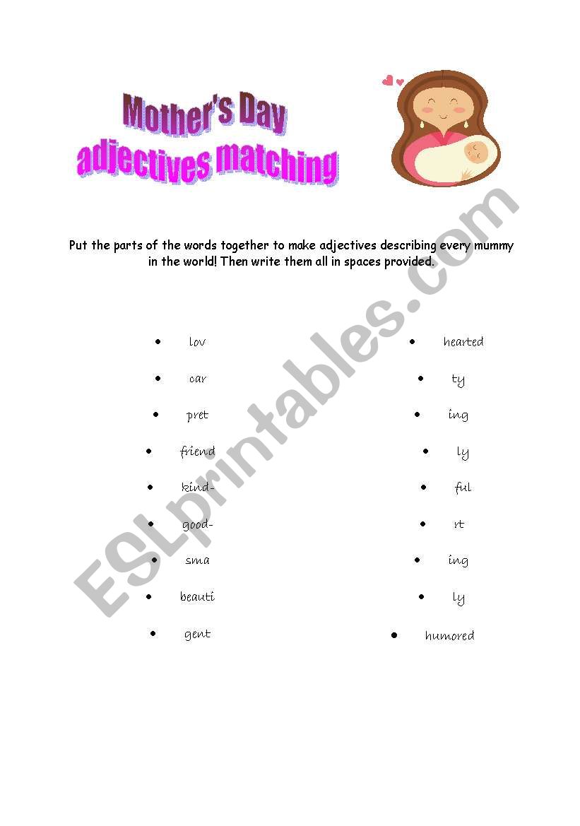 mothers day adjectives matching
