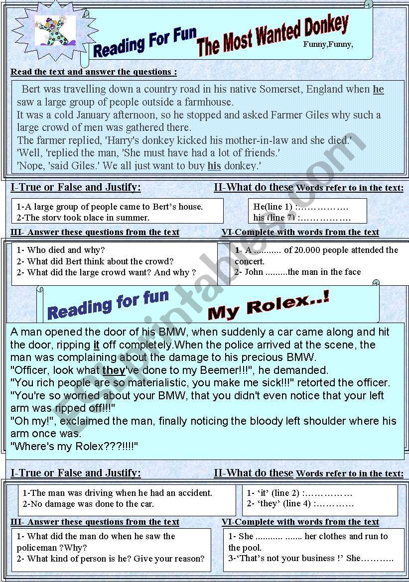 Reading comprehension NÂ°2 worksheet