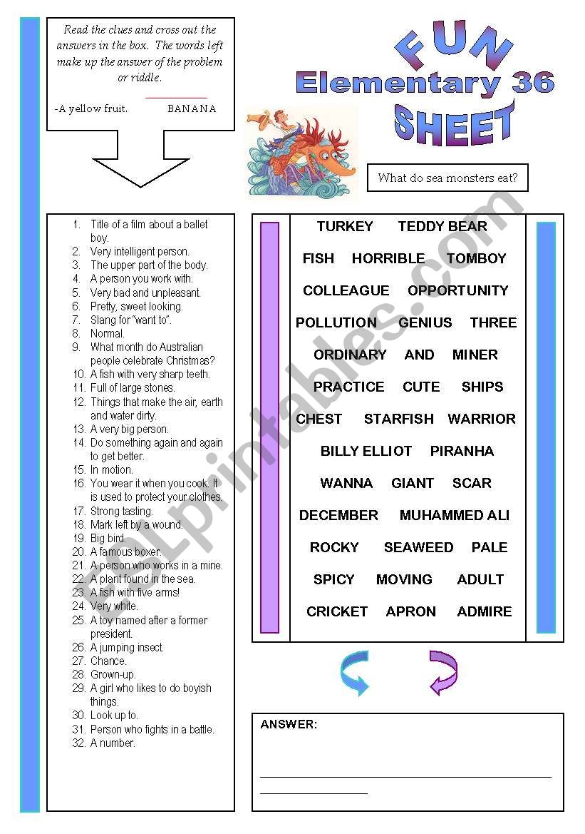 Fun Sheet Elementary 36 worksheet