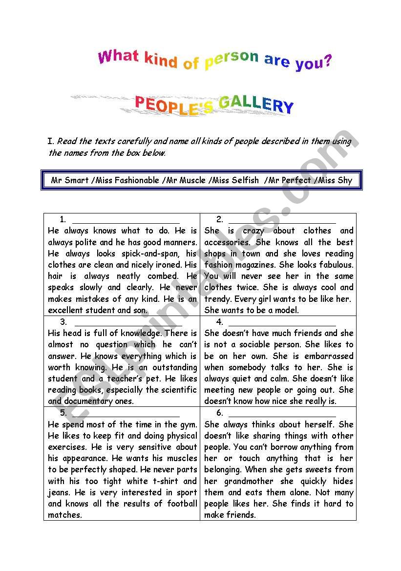 peoples gallery worksheet
