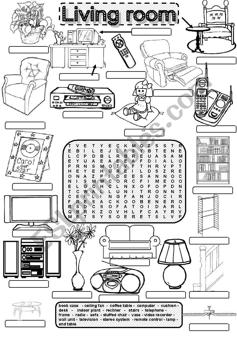 Wordsearch LIVING ROOM worksheet