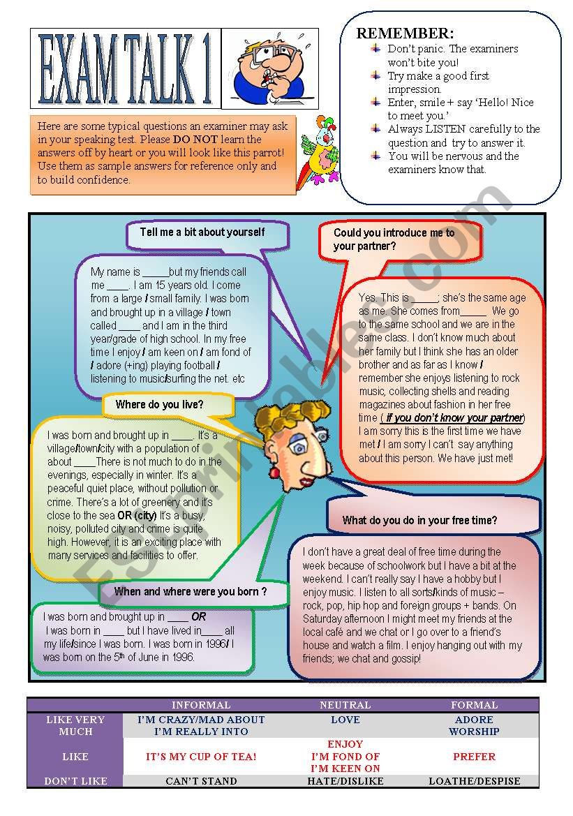 Speaking Preparation 1. All about me.