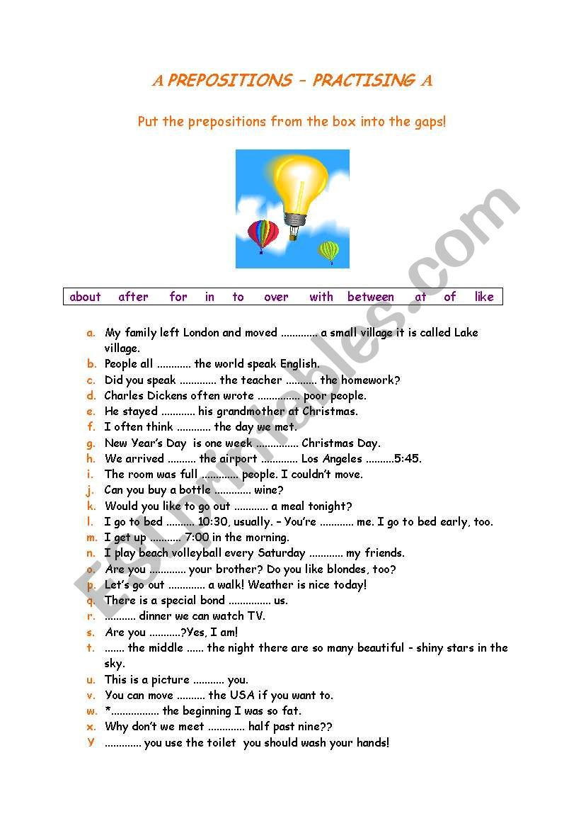 prepositions worksheet