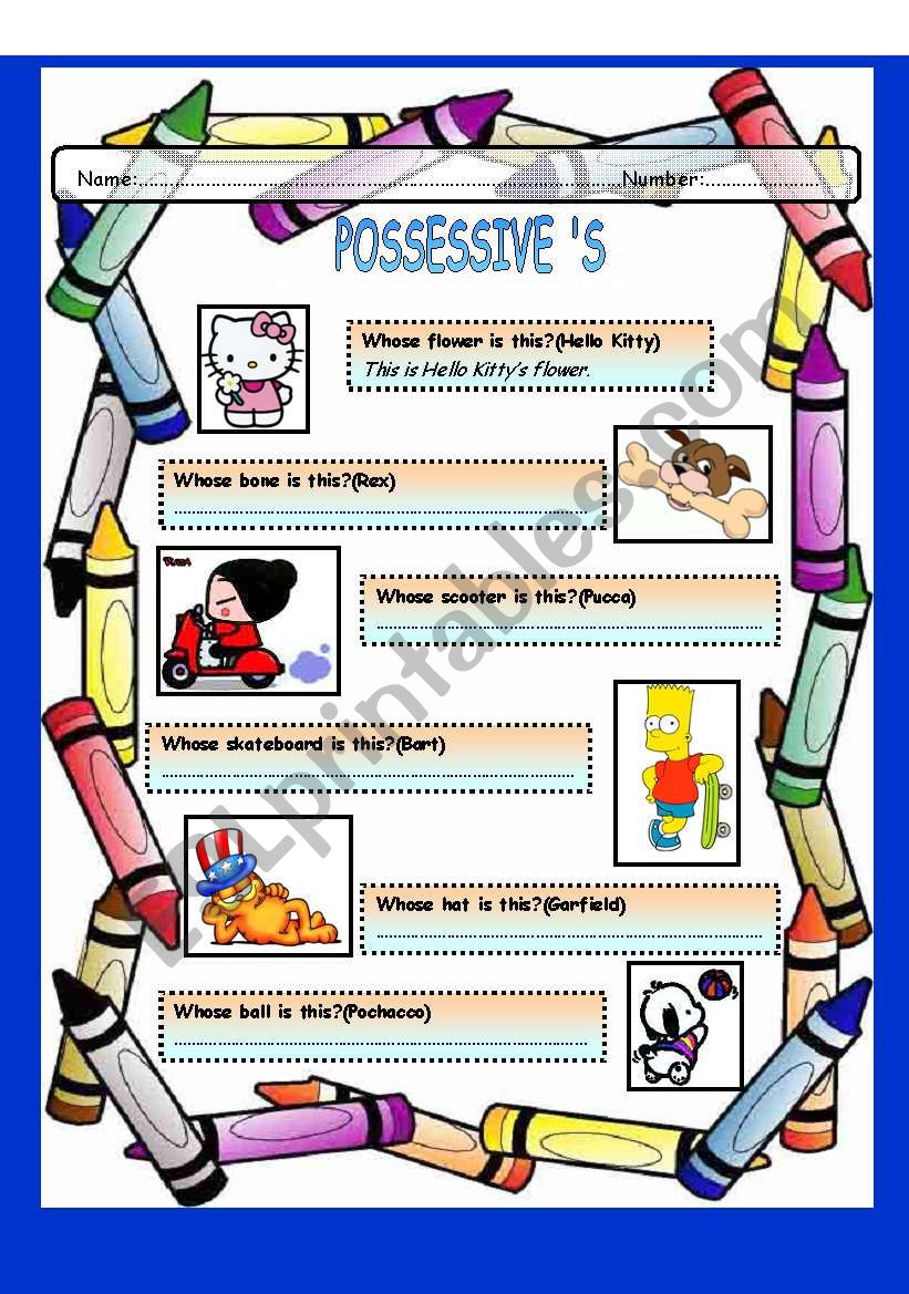 Whose and Possessive Â´s worksheet