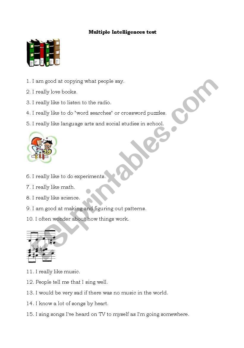 Multiple intelligences test worksheet