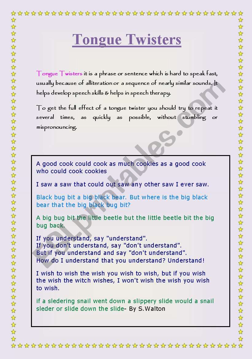 tongue twisters worksheet