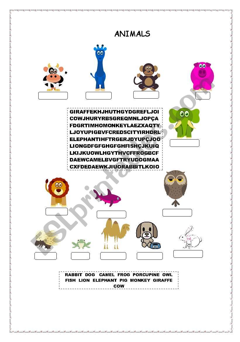 ANIMALS worksheet