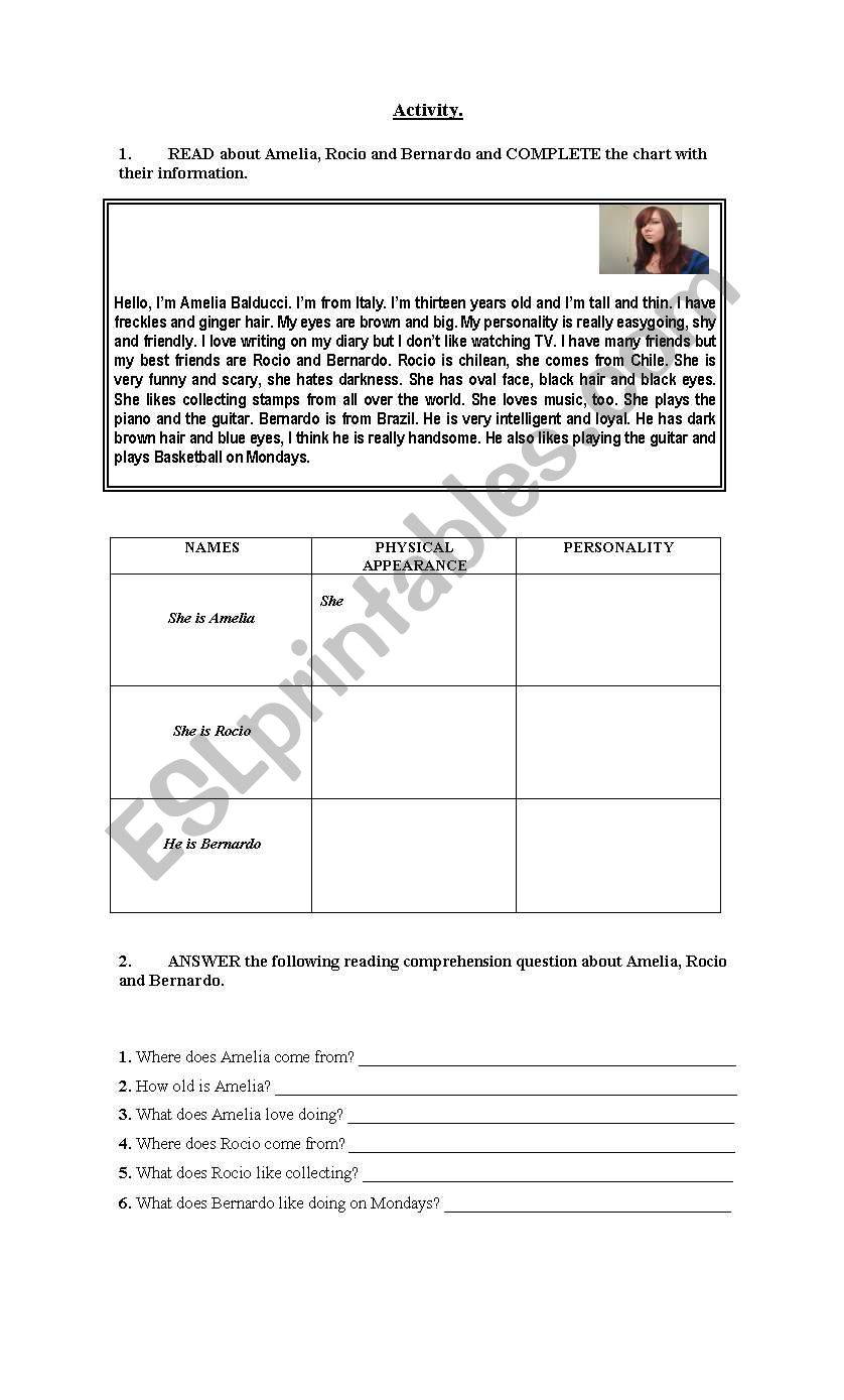 Personal profile worksheet