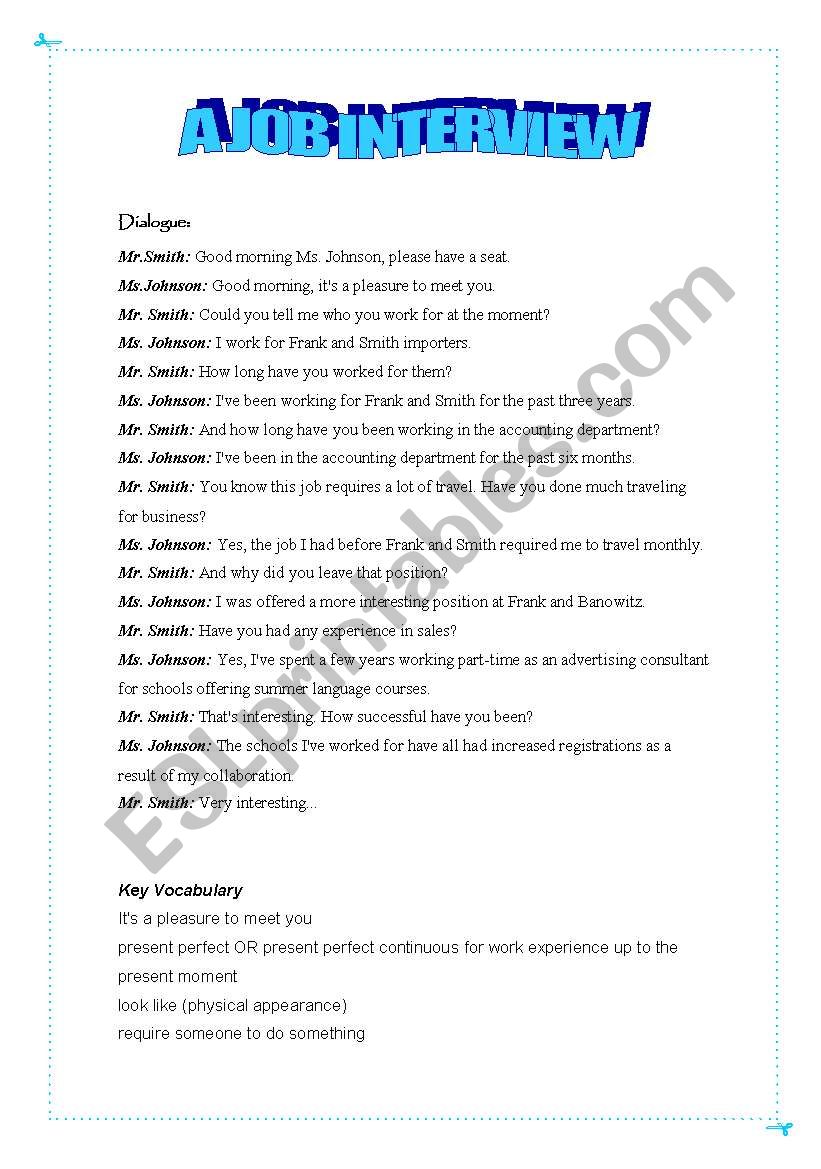 role playing job interviews worksheets for teens