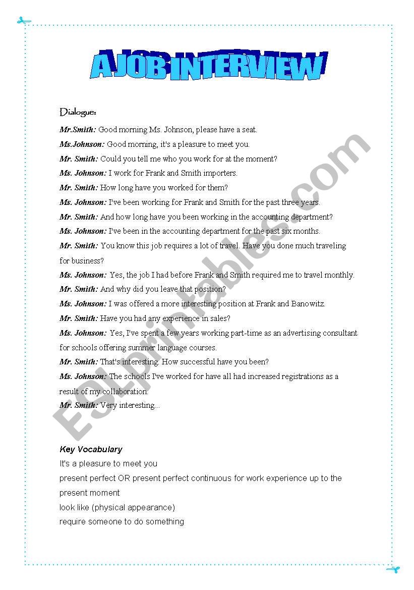 Job interview worksheet