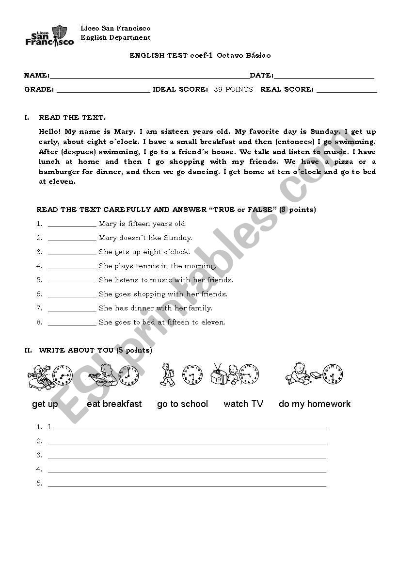 ENGLISH TEST worksheet