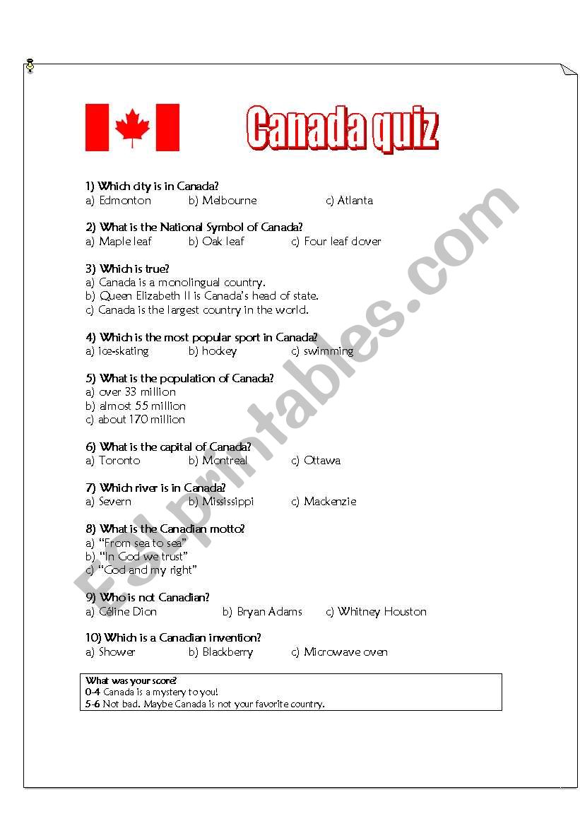 Canada Quiz worksheet