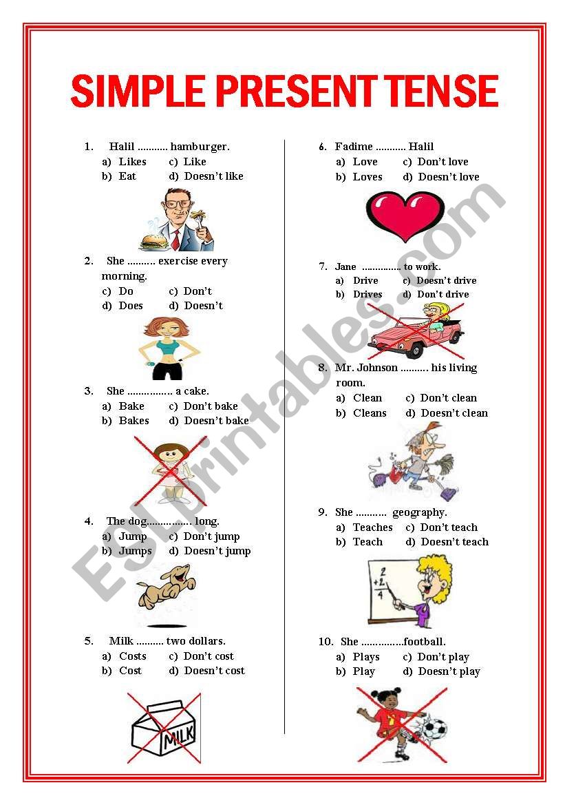 SIMPLE PRESENT TENSE TEST ( just 3rd person)